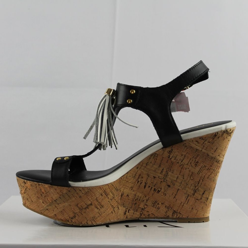 G.I.L.I. Open Toe Sandal Wedges Black Leather NEW